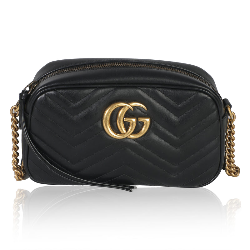 Black Calfskin Matelasse Small GG Marmont Chain Shoulder Bag
