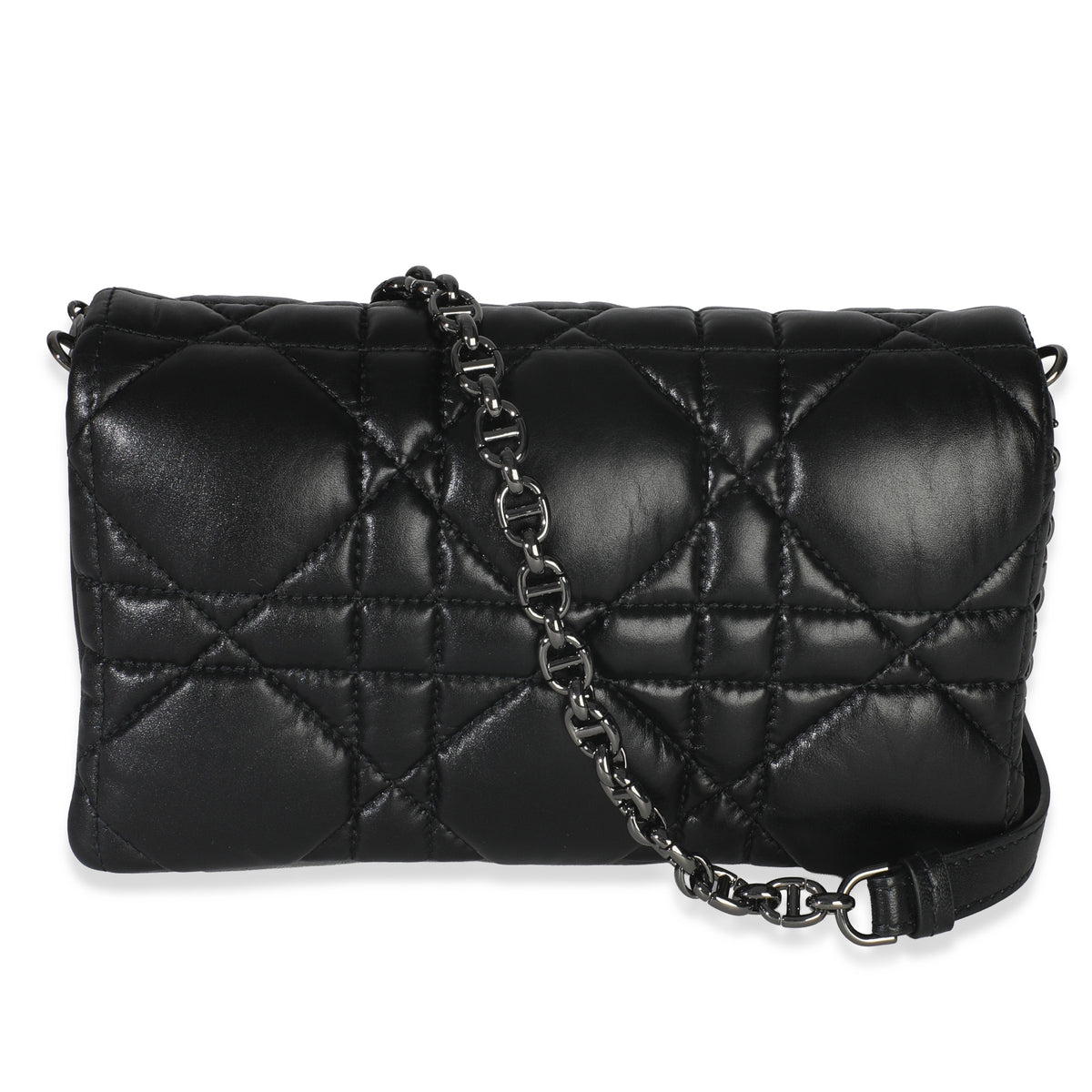 Christian Dior Black Puffy Calfskin Macrocannage Mini Caro Bag Handbag bv