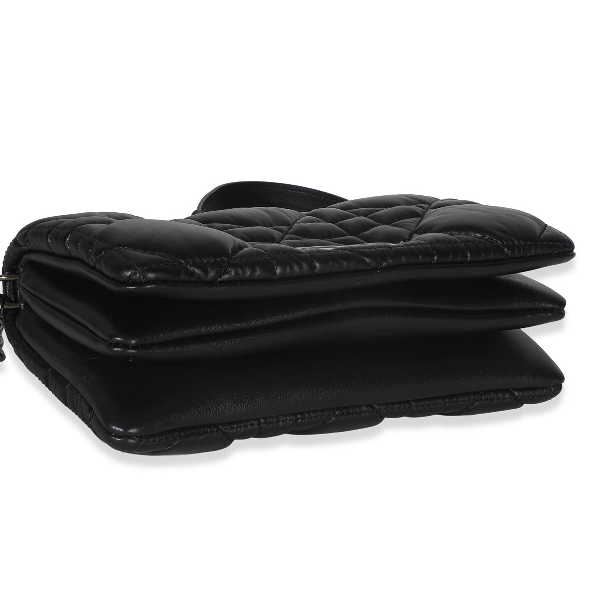 Christian Dior Black Puffy Calfskin Macrocannage Mini Caro Bag Handbag clasp