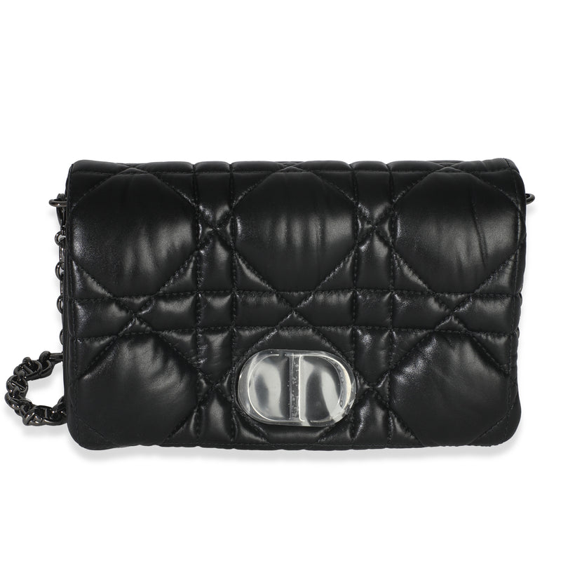Black Puffy Calfskin Macrocannage Mini Caro Bag