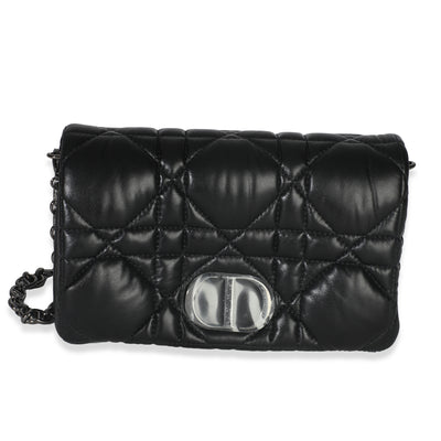 Black Puffy Calfskin Macrocannage Mini Caro Bag