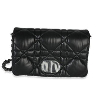 Black Puffy Calfskin Macrocannage Mini Caro Bag