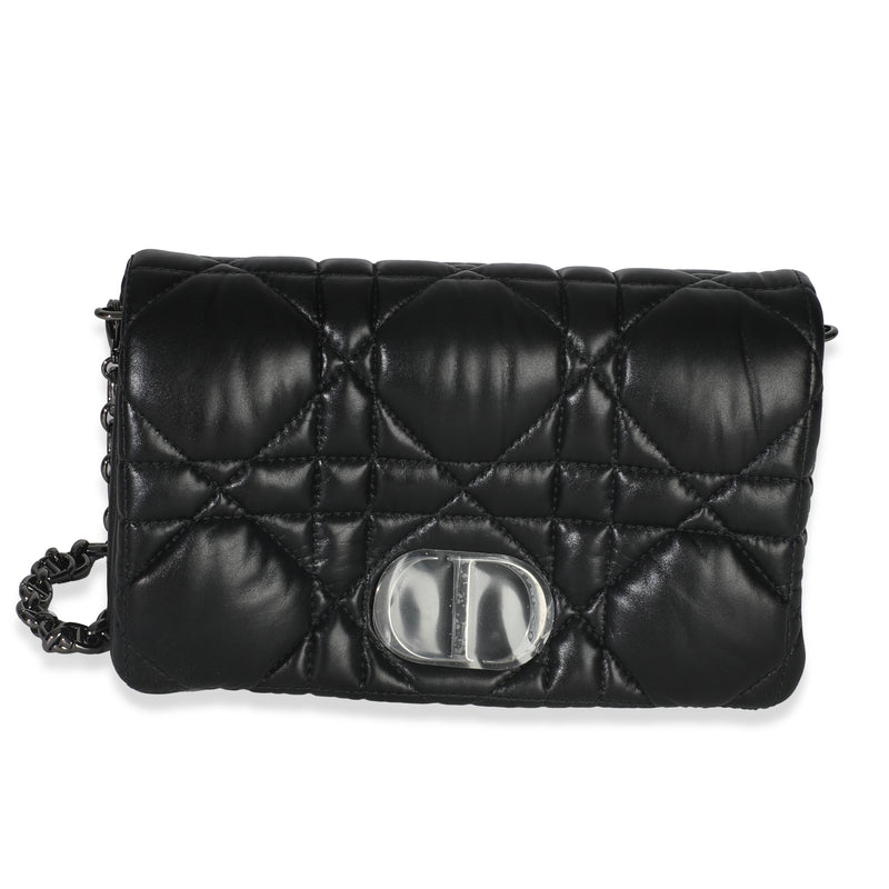 Black Puffy Calfskin Macrocannage Mini Caro Bag