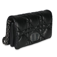 Black Puffy Calfskin Macrocannage Mini Caro Bag