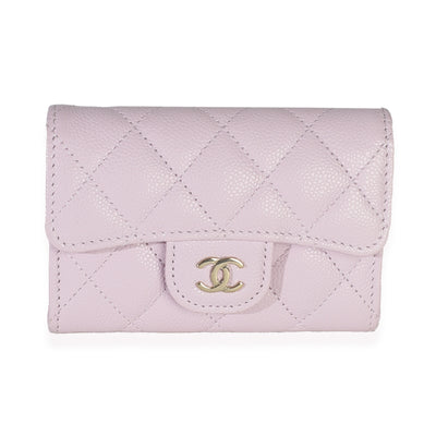 Lilac Quilted Caviar Flap Card Holder