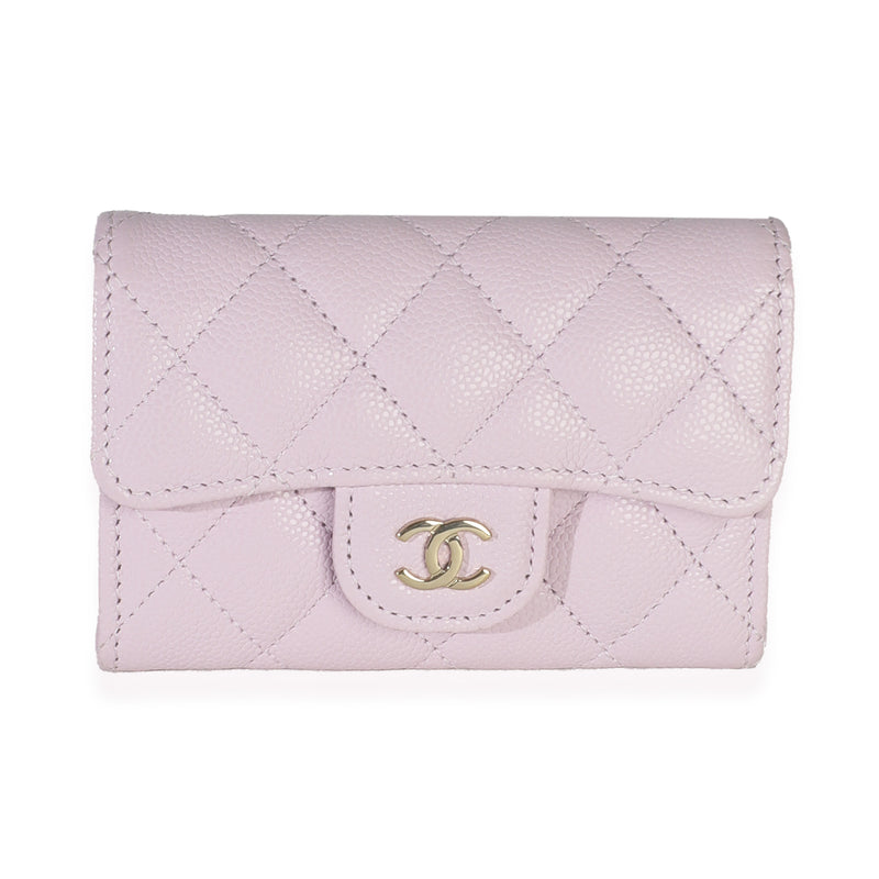 Lilac Quilted Caviar Flap Card Holder