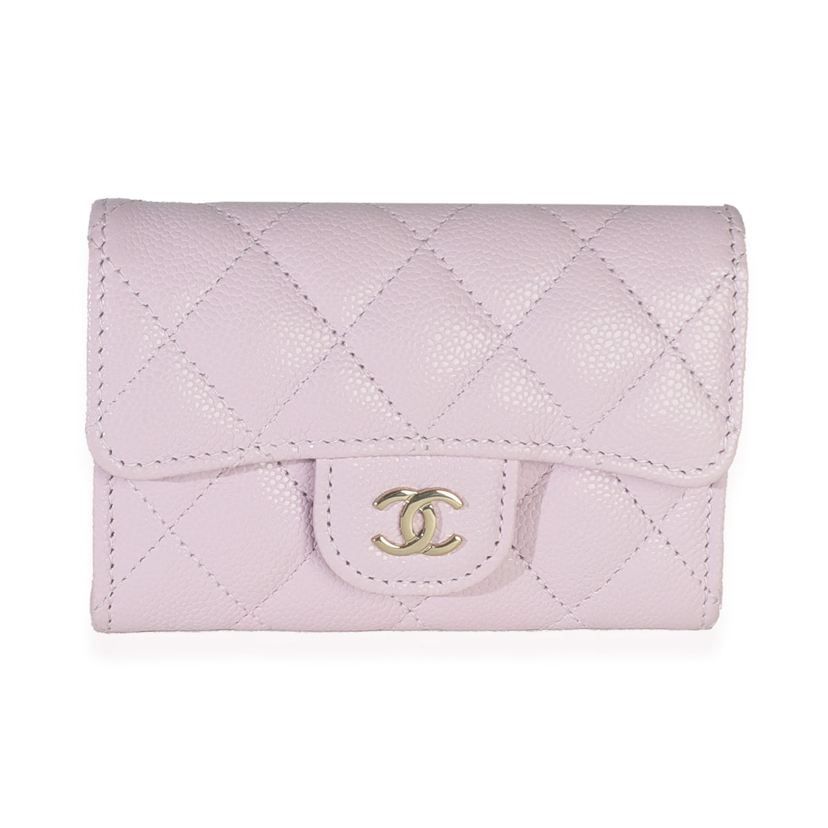 Lilac Quilted Caviar Flap Card Holder