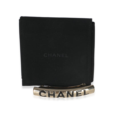 Chanel 25A Gold Metal Enamel Logo Hair Clip fv