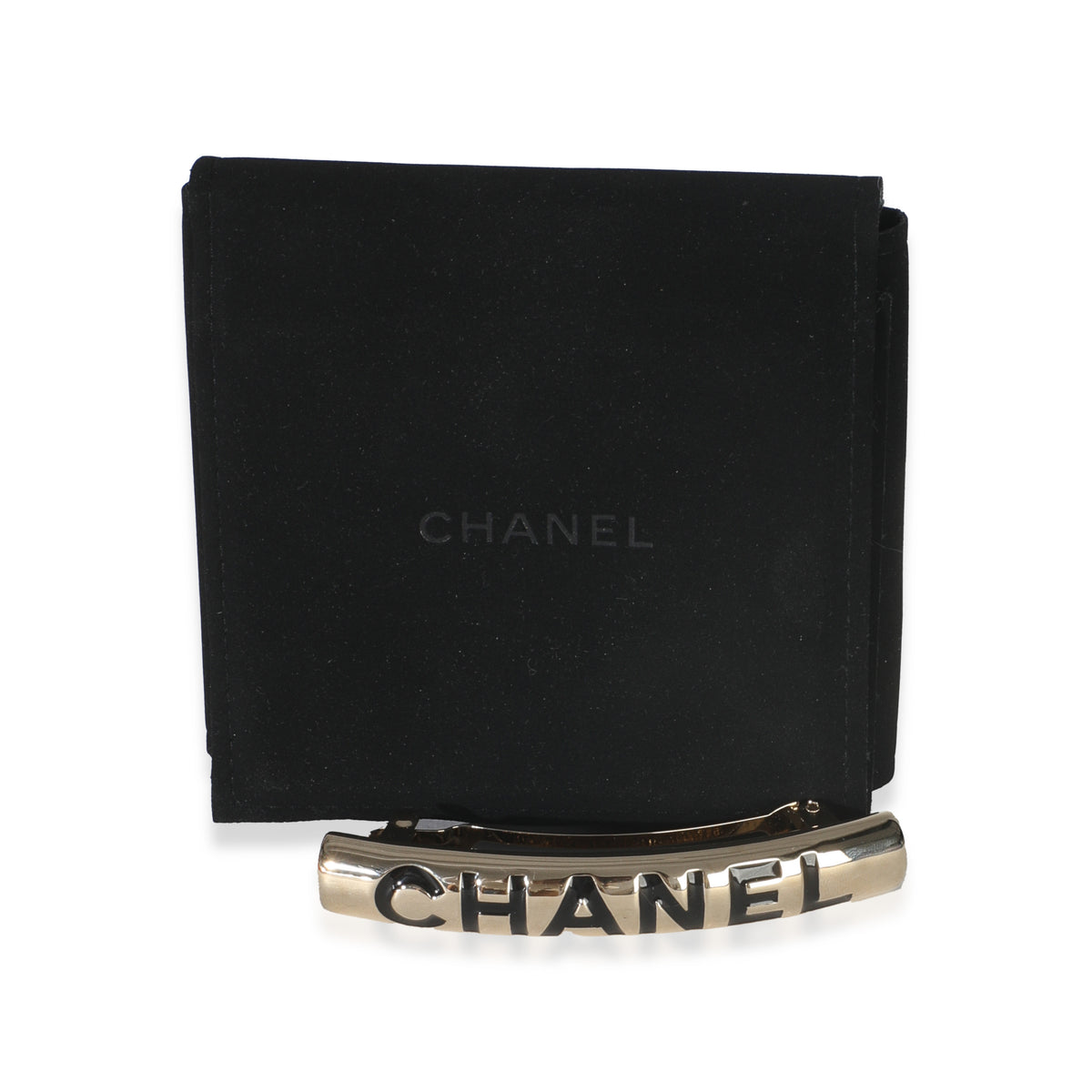 Chanel 25A Gold Metal Enamel Logo Hair Clip fv