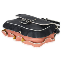 Black Pink Leather Wave Double Micro Baguette