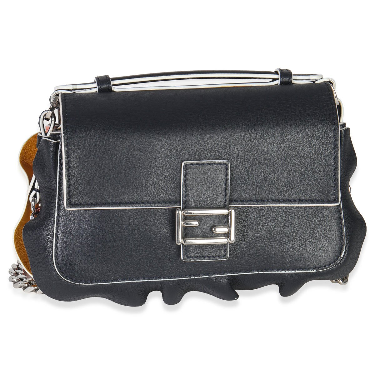 Black Pink Leather Wave Double Micro Baguette