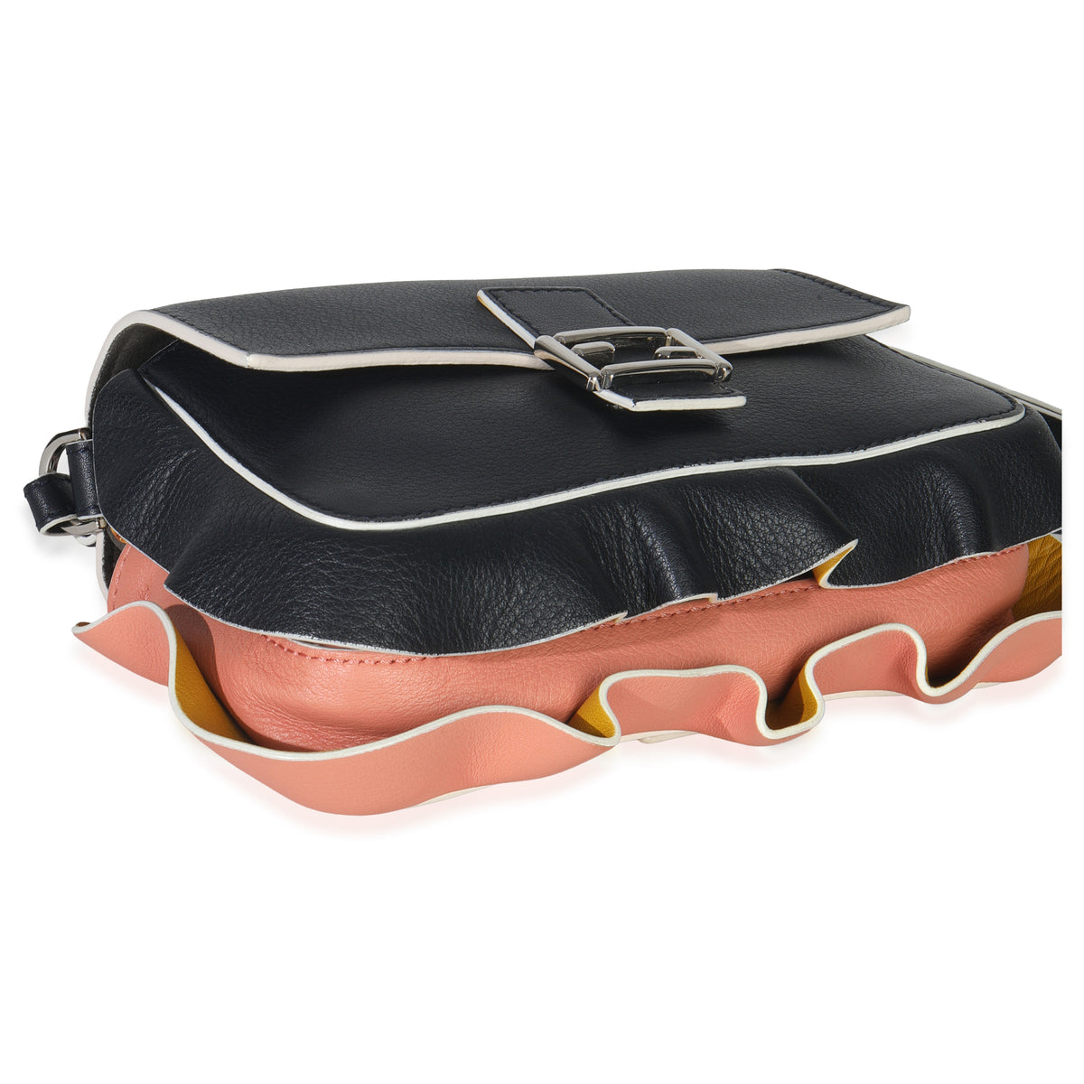 Black Pink Leather Wave Double Micro Baguette