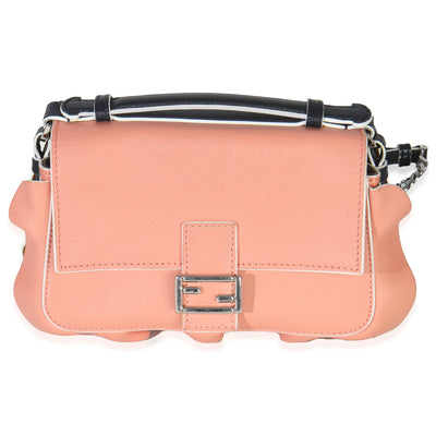 Black Pink Leather Wave Double Micro Baguette