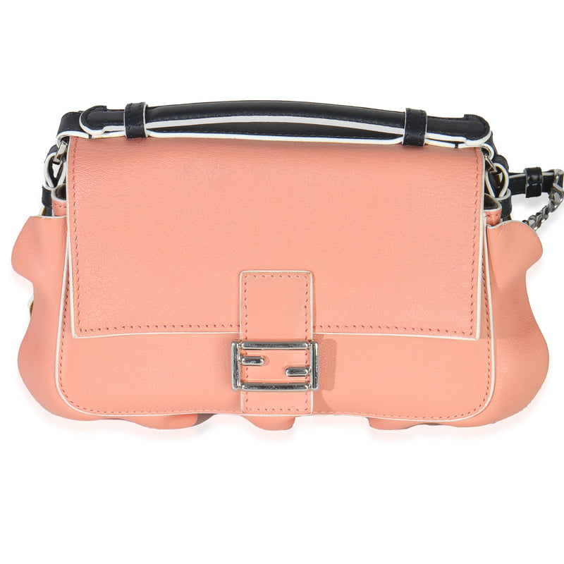 Black Pink Leather Wave Double Micro Baguette