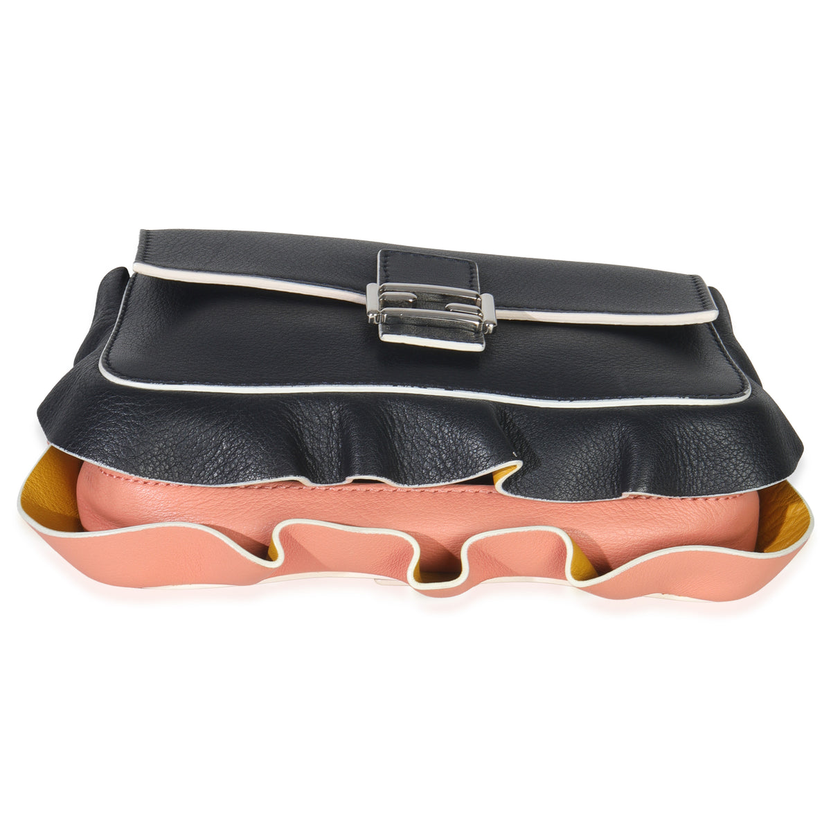 Black Pink Leather Wave Double Micro Baguette