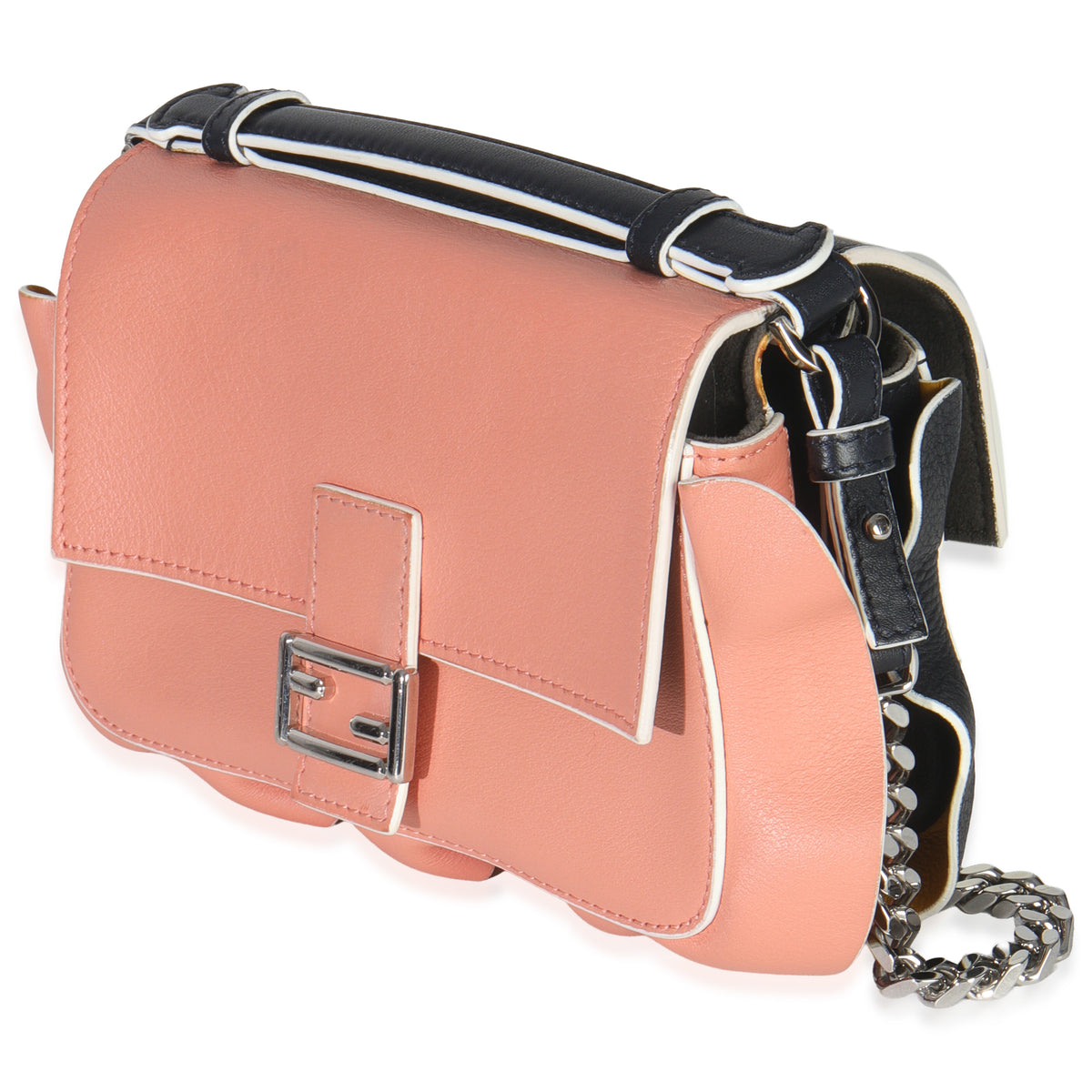 Black Pink Leather Wave Double Micro Baguette