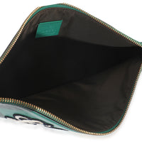 Green Leather Tiger Embroidery Clutch