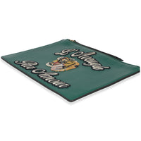 Green Leather Tiger Embroidery Clutch
