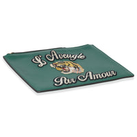 Green Leather Tiger Embroidery Clutch