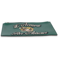 Green Leather Tiger Embroidery Clutch