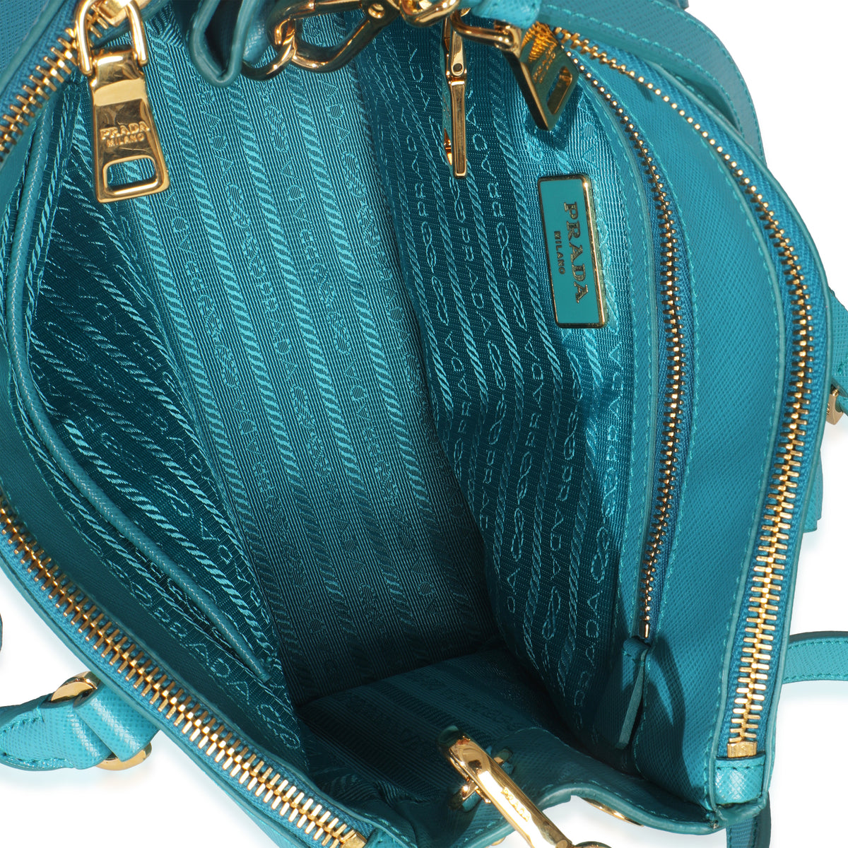 Prada Turchese Saffiano Galleria Small Double Zip Tote Handbag av