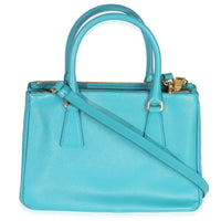 Prada Turchese Saffiano Galleria Small Double Zip Tote Handbag bv