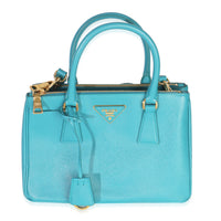 Prada Turchese Saffiano Galleria Small Double Zip Tote Handbag fv