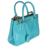 Prada Turchese Saffiano Galleria Small Double Zip Tote Handbag pv