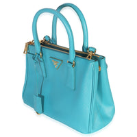 Prada Turchese Saffiano Galleria Small Double Zip Tote Handbag sv