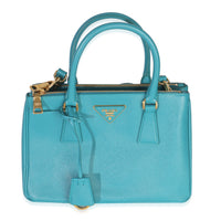 Turchese Saffiano Galleria Small Double Zip Tote