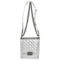 Chanel Silver Quilted Crinkled Goatskin North South Boy Bag Handbag ad1
