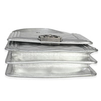 Chanel Silver Quilted Crinkled Goatskin North South Boy Bag Handbag av