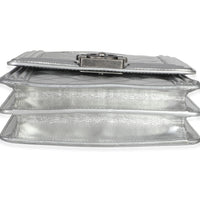 Chanel Silver Quilted Crinkled Goatskin North South Boy Bag Handbag stamp