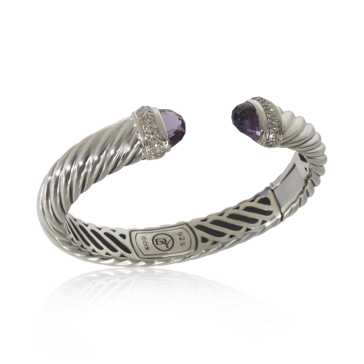 Sterling Silver Amethyst and Diamond Waverly Cuff Bracelet