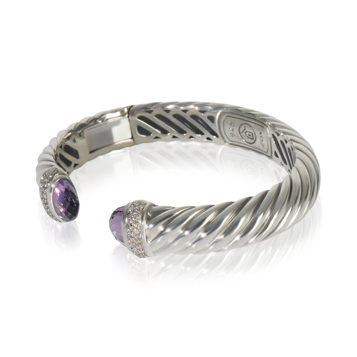 Sterling Silver Amethyst and Diamond Waverly Cuff Bracelet