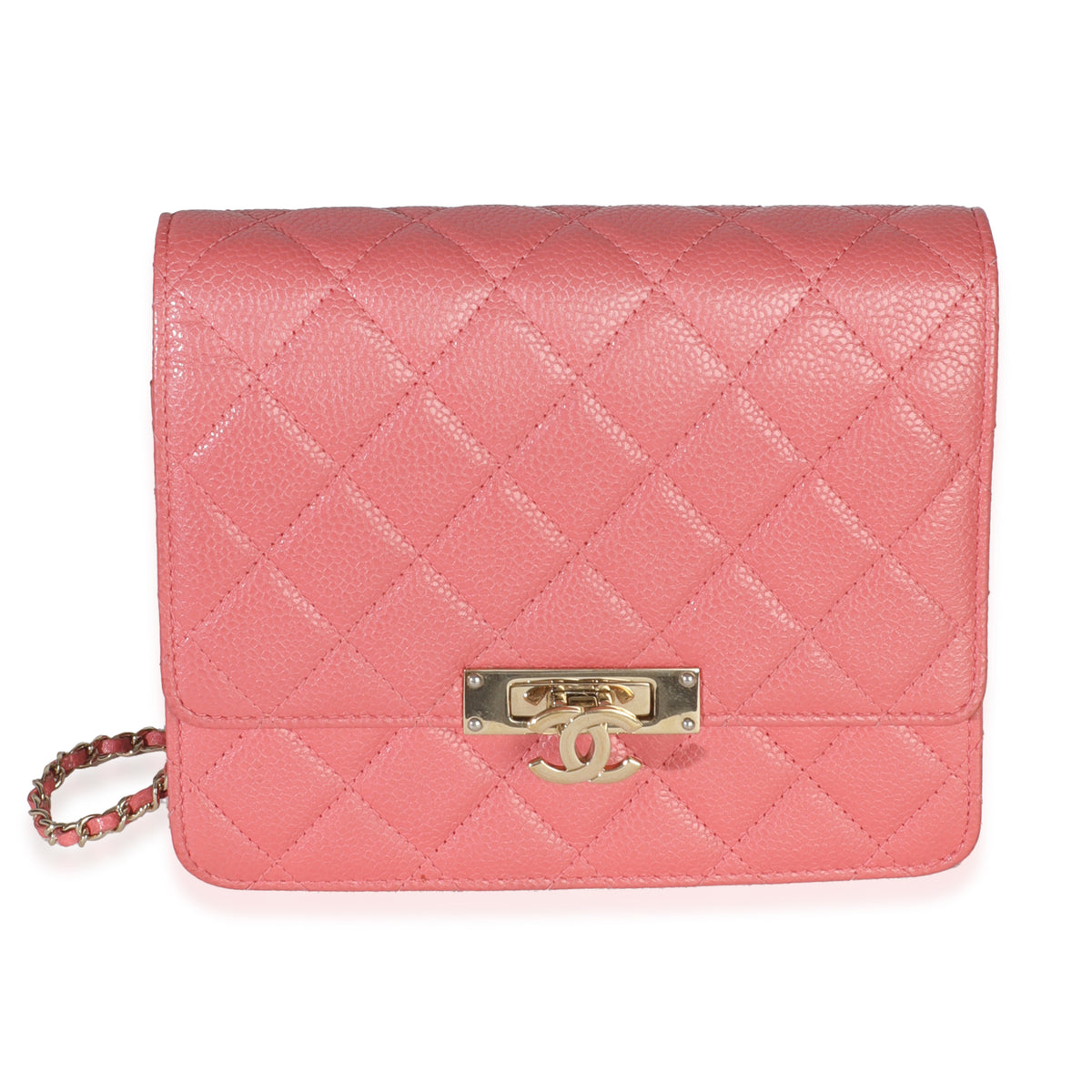 Chanel Pink Iridescent Quilted Caviar Golden Class Square Wallet On Chain Handbag fv