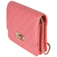 Chanel Pink Iridescent Quilted Caviar Golden Class Square Wallet On Chain Handbag sv