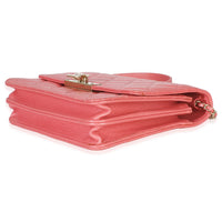 Pink Iridescent Quilted Caviar Golden Class Square Wallet On Chain