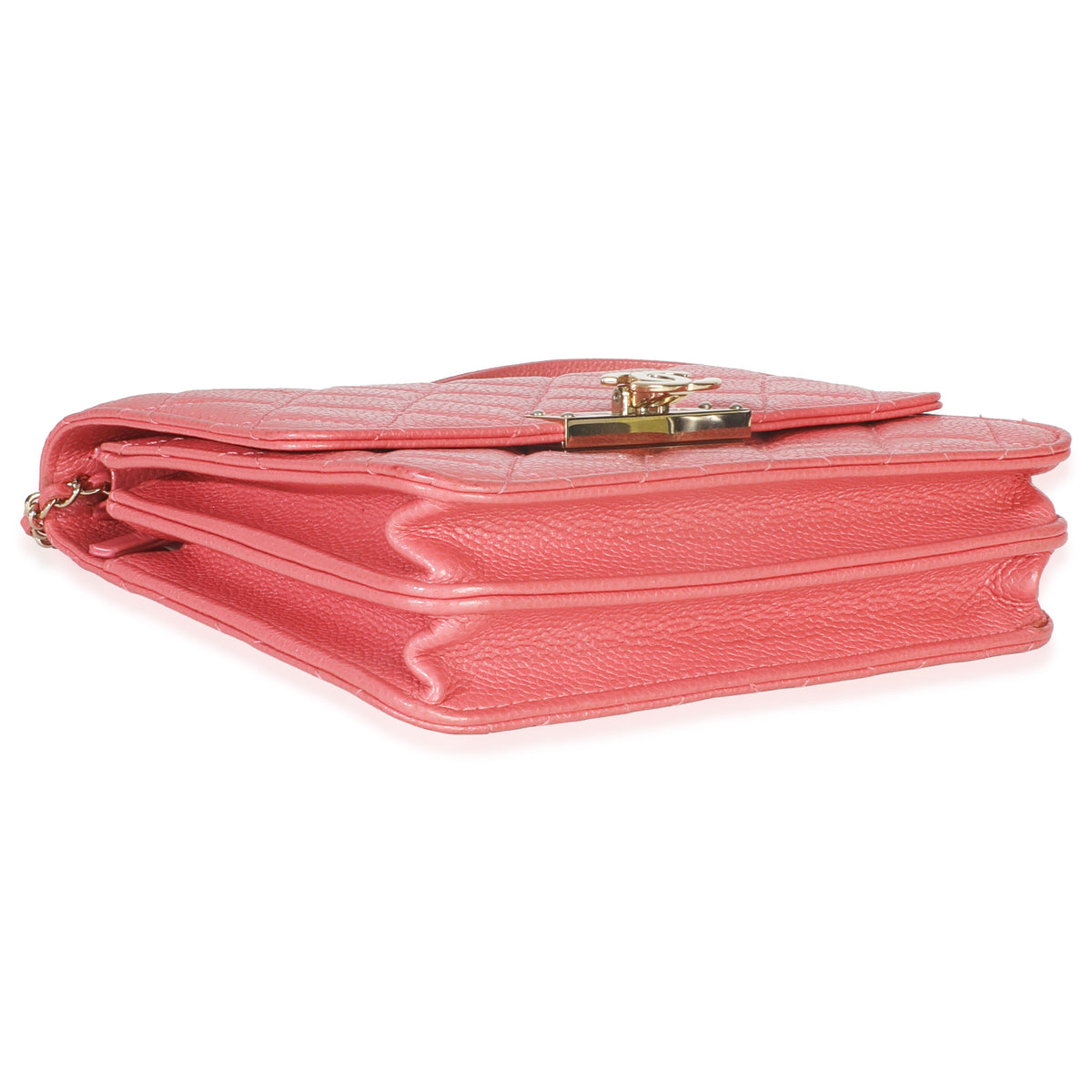 Pink Iridescent Quilted Caviar Golden Class Square Wallet On Chain