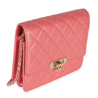 Pink Iridescent Quilted Caviar Golden Class Square Wallet On Chain