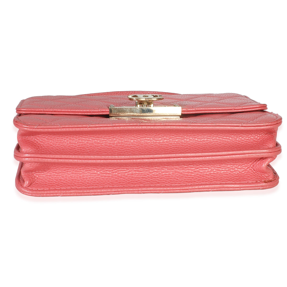 Pink Iridescent Quilted Caviar Golden Class Square Wallet On Chain