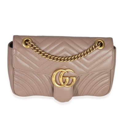 Gucci Porcelain Rose Calfskin Matelasse Medium GG Marmont Shoulder Bag Handbag fv