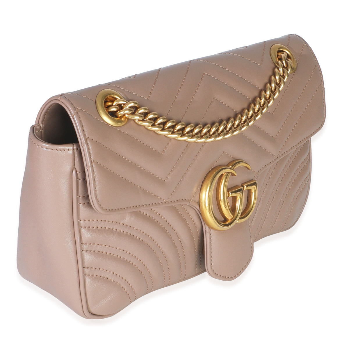 Gucci Porcelain Rose Calfskin Matelasse Medium GG Marmont Shoulder Bag Handbag pv