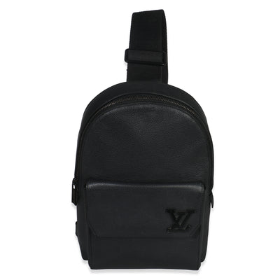 Black Waxy Calfskin Aerogram Pilot Slingbag