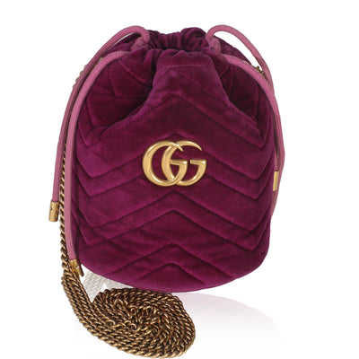Purple Velvet Matelasse Mini GG Marmont Drawstring Bucket