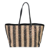 Black Beige Stripe Tweed Pequin Sequin Roll Tote