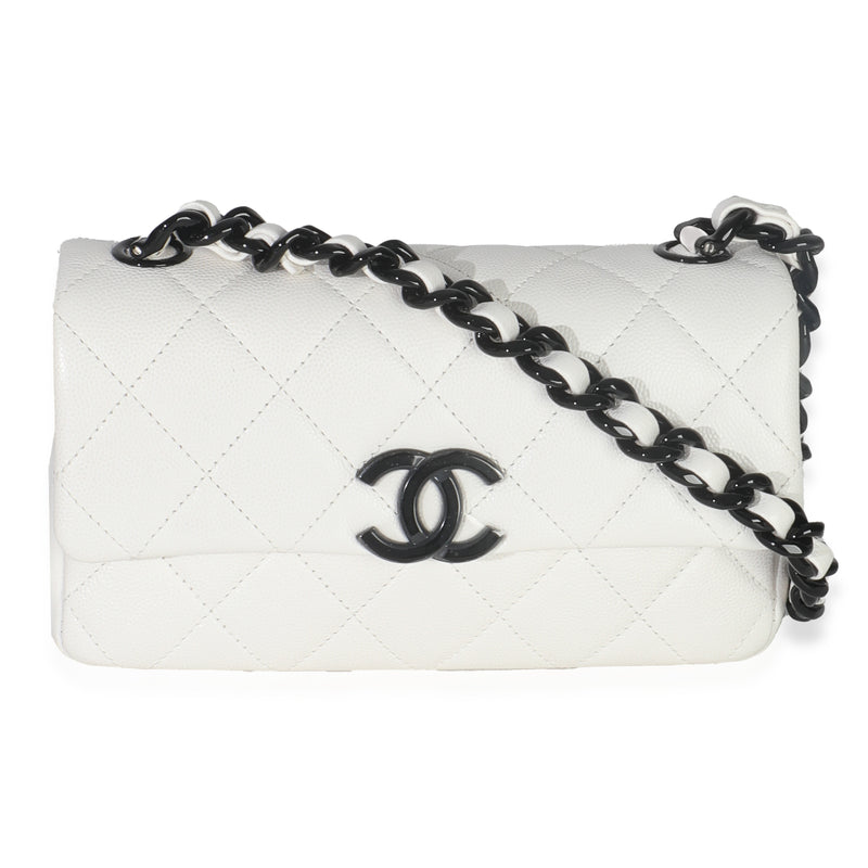White Quilted Caviar Mini My Everything Flap Bag