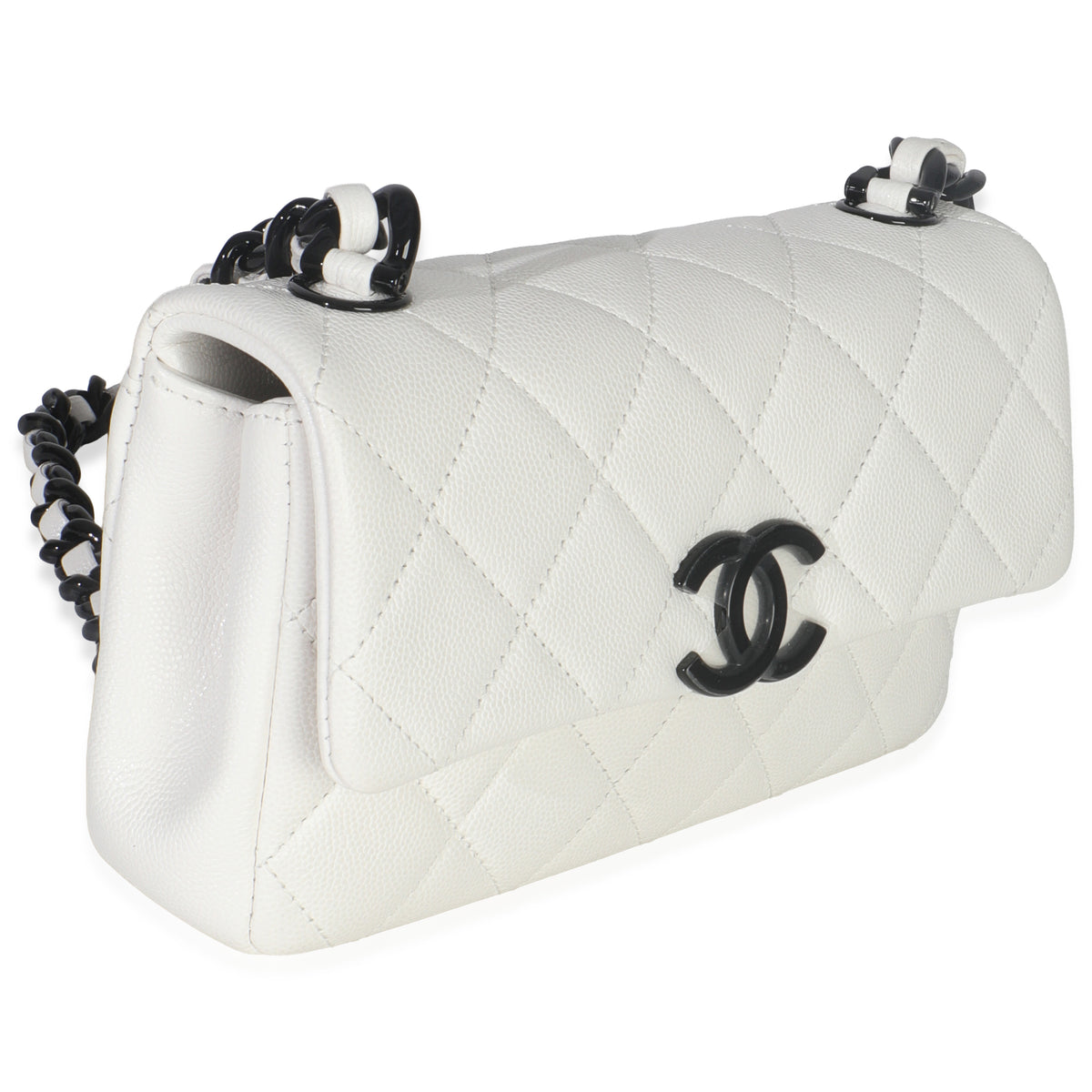 White Quilted Caviar Mini My Everything Flap Handbag