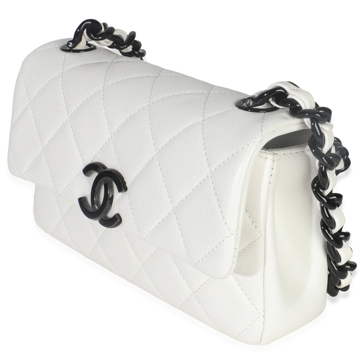 White Quilted Caviar Mini My Everything Flap Handbag