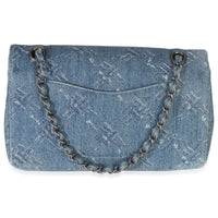 Chanel Blue Bleached Chain Printed Denim Medium Classic Double Flap Bag Handbag bv